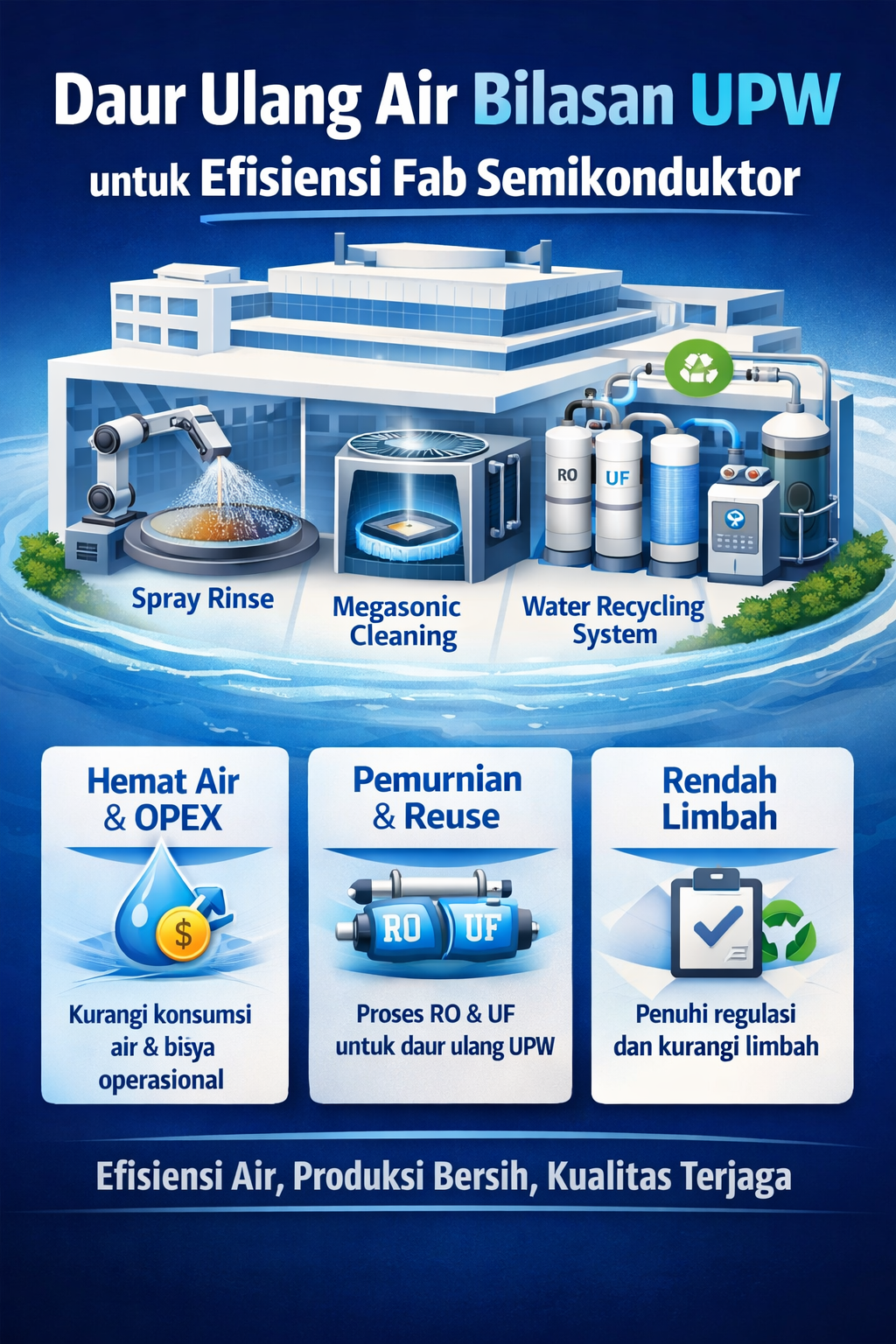 Cara Daur Ulang Air Bilasan UPW: Efisiensi Fab Semikonduktor