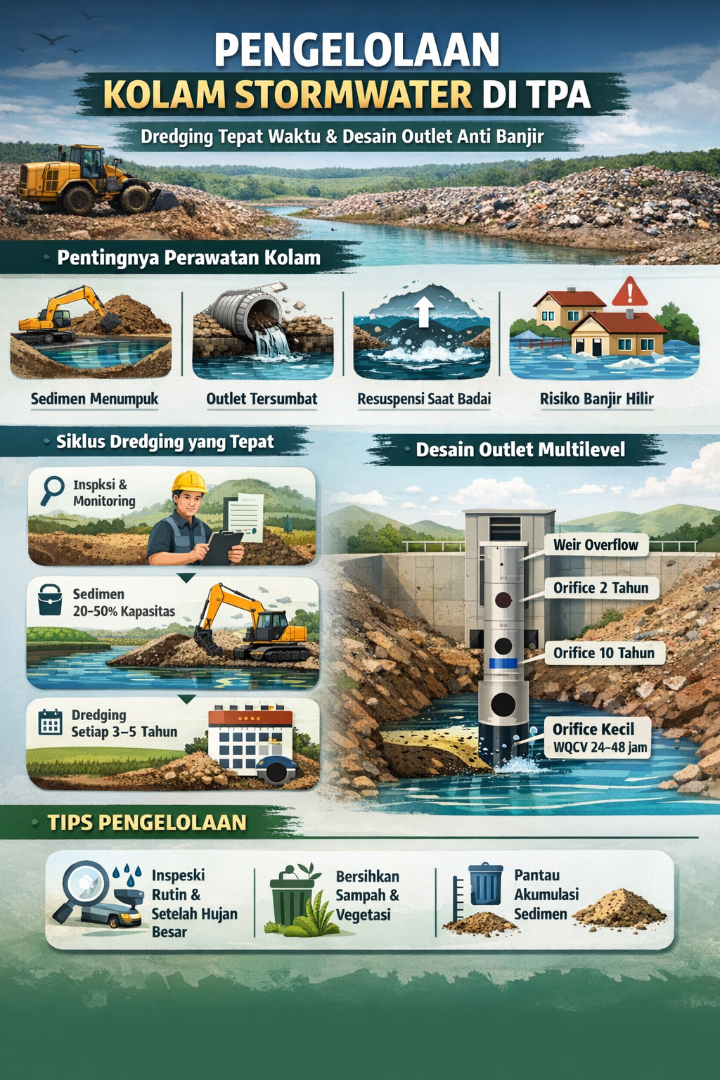 Kolam Stormwater di TPA: Dredging Tepat Waktu dan Desain Outlet Anti Banjir