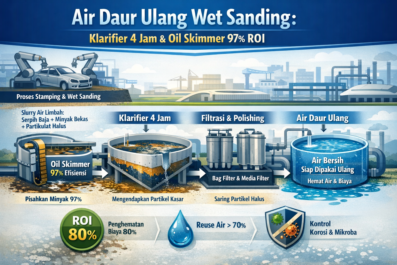 Water recycling in wet sanding process